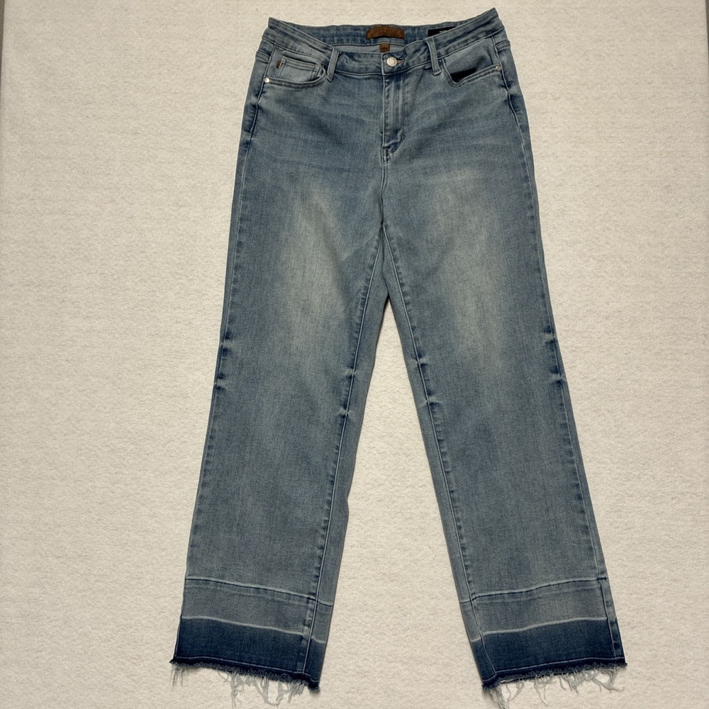 Judy Blue Jeans Y2K Wide Leg Light Wash Frayed Multi Color Pant Leg Womens 13/31